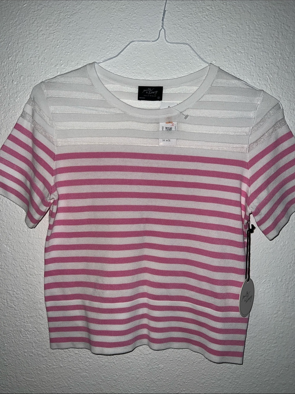 Women’s Striped Pink & White Short Sleeve Top